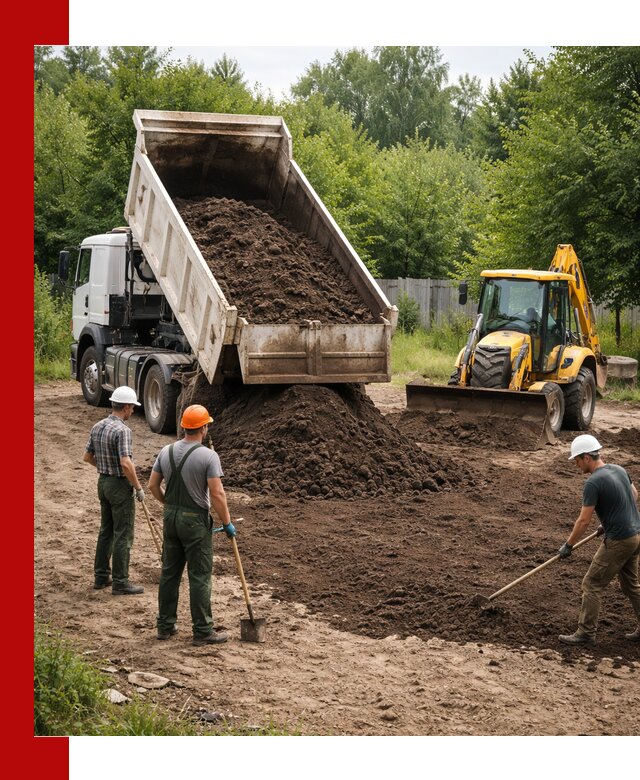 Доставка и укладка грунта для выравнивания участка в Топках