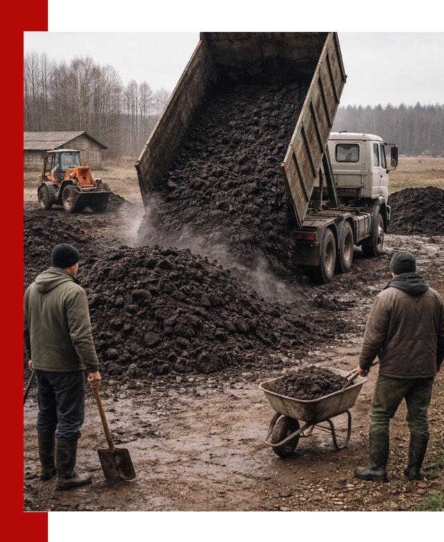 Доставка низинного торфа с разгрузкой и доставкой в Топках