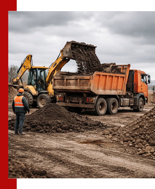 Вывоз грунта и строительного мусора в Топках грузовыми самосвалами