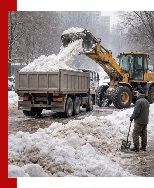 Вывоз снега грузовой техникой в Топках оперативно и чисто