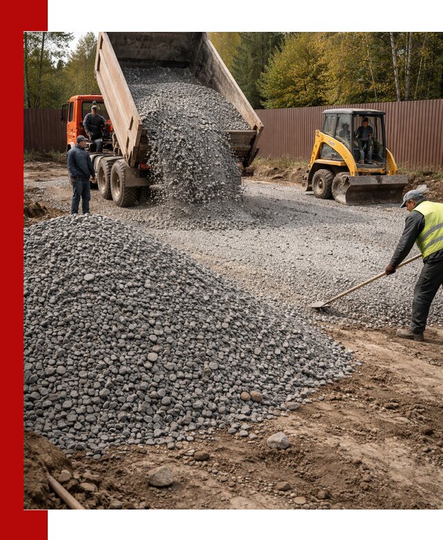 Отсыпка участка щебнем с доставкой и уплотнением в Топках